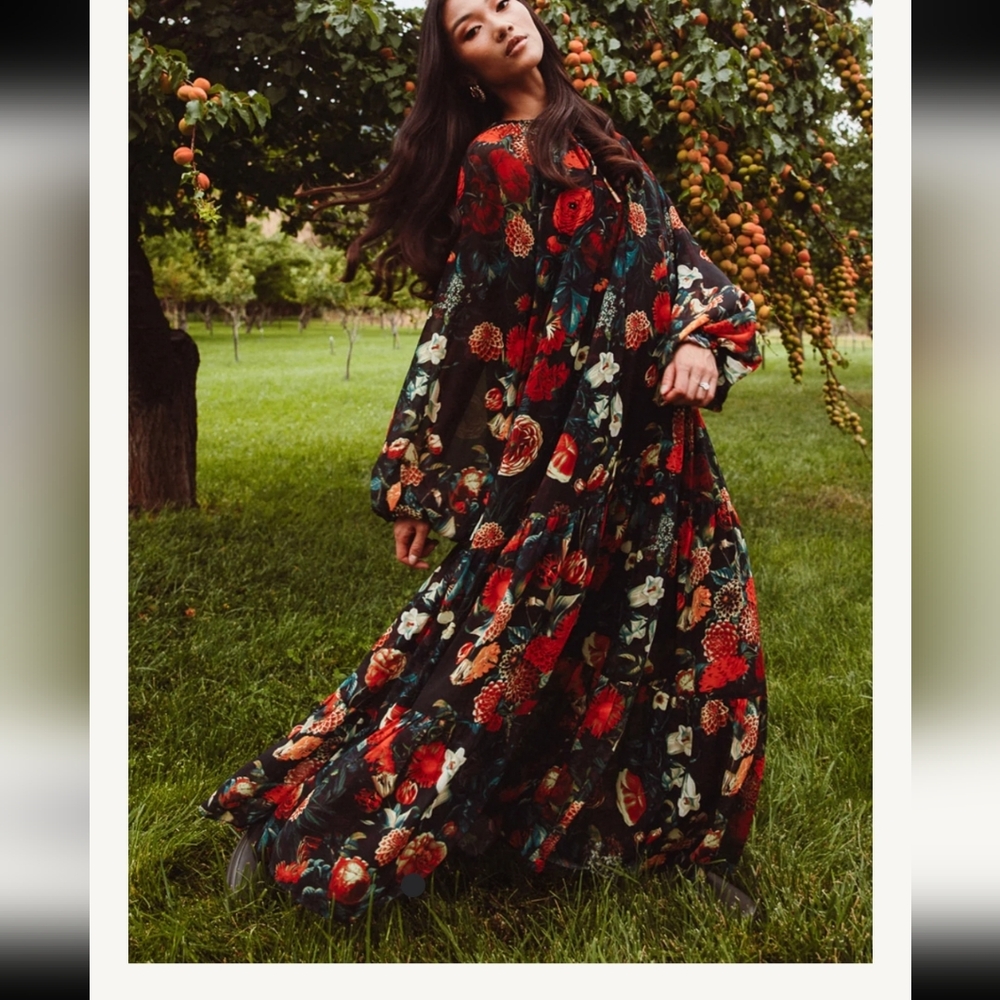 Ivy City Co Imogen Moody Floral Tiered Skirt Maxi Dress 1X - Picture 2 of 12